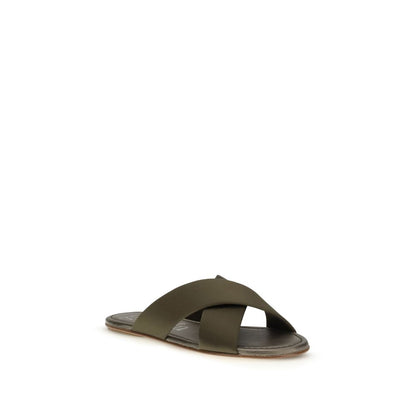 Pedro García Brown Silk Flat Sandals