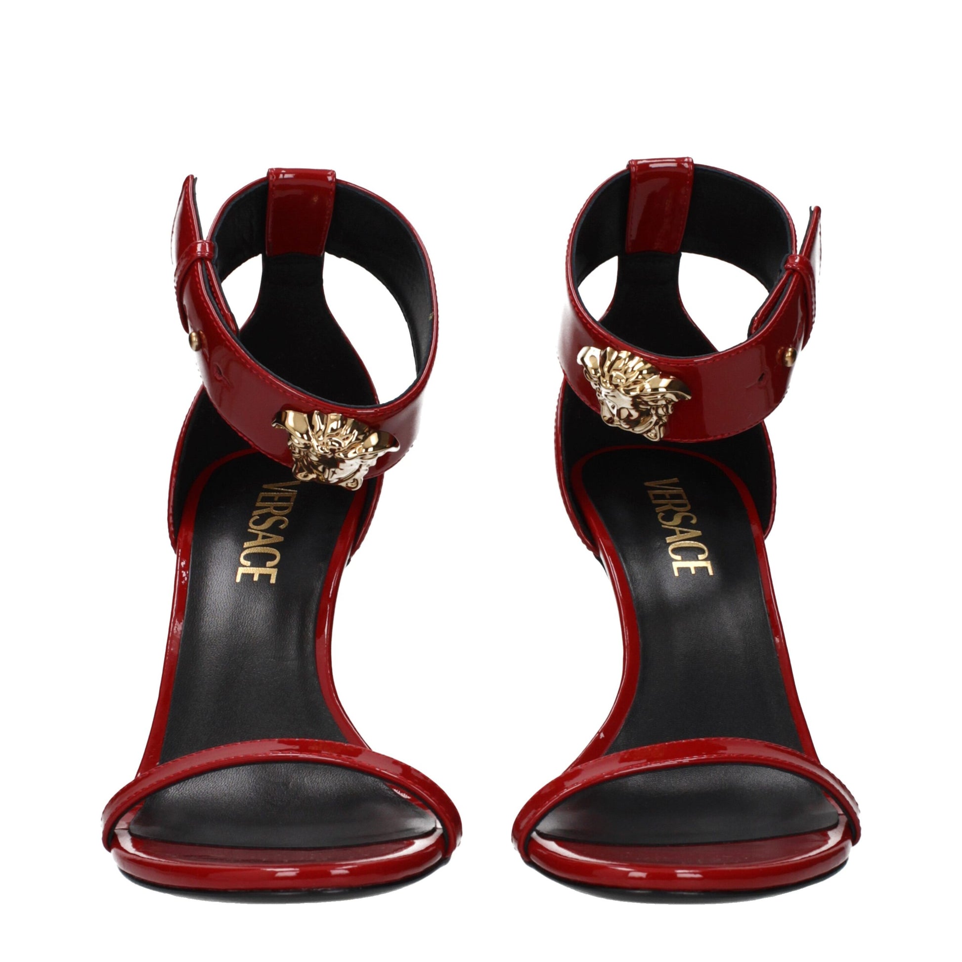 Versace Red Leather Stiletto Heel Sandals