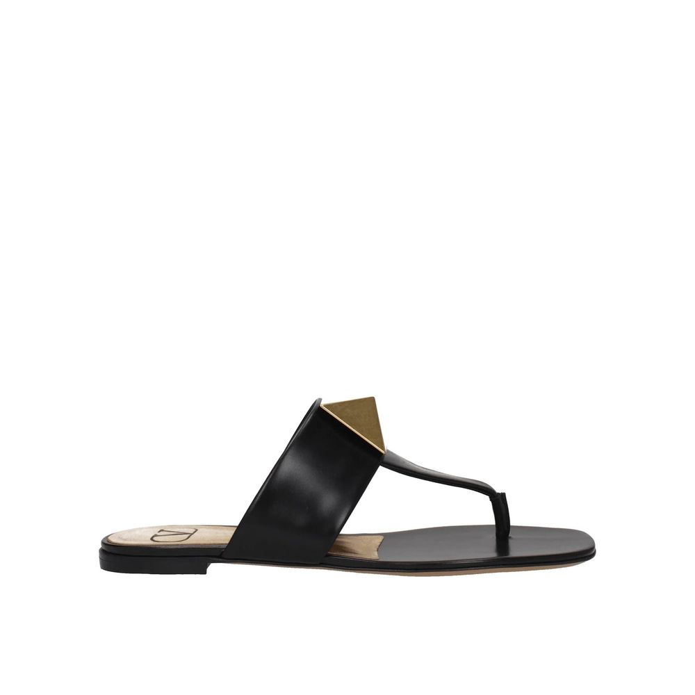 Valentino Garavani Black Calfskin Flat Sandals
