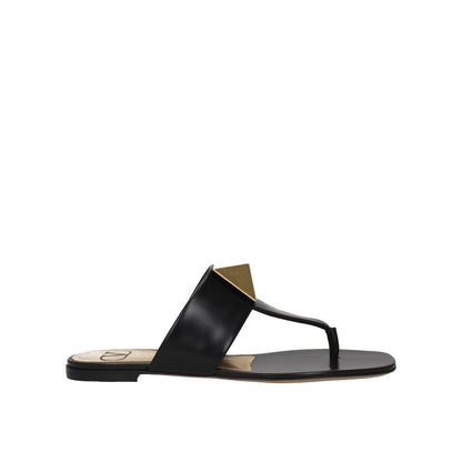 Valentino Garavani Black Calfskin Flat Sandals