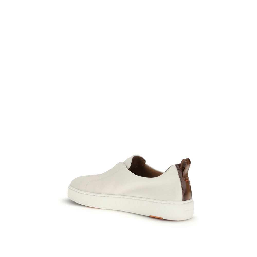 Santoni White Calf Leather Bos Taurus Low Top Sneakers