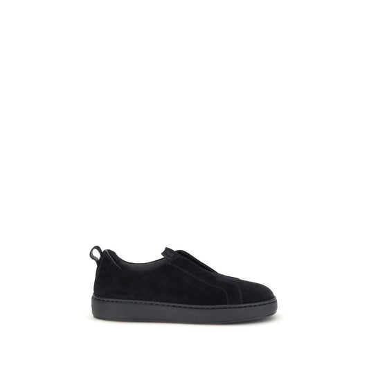Santoni Black Calf Leather Bos Taurus Low Top Sneakers