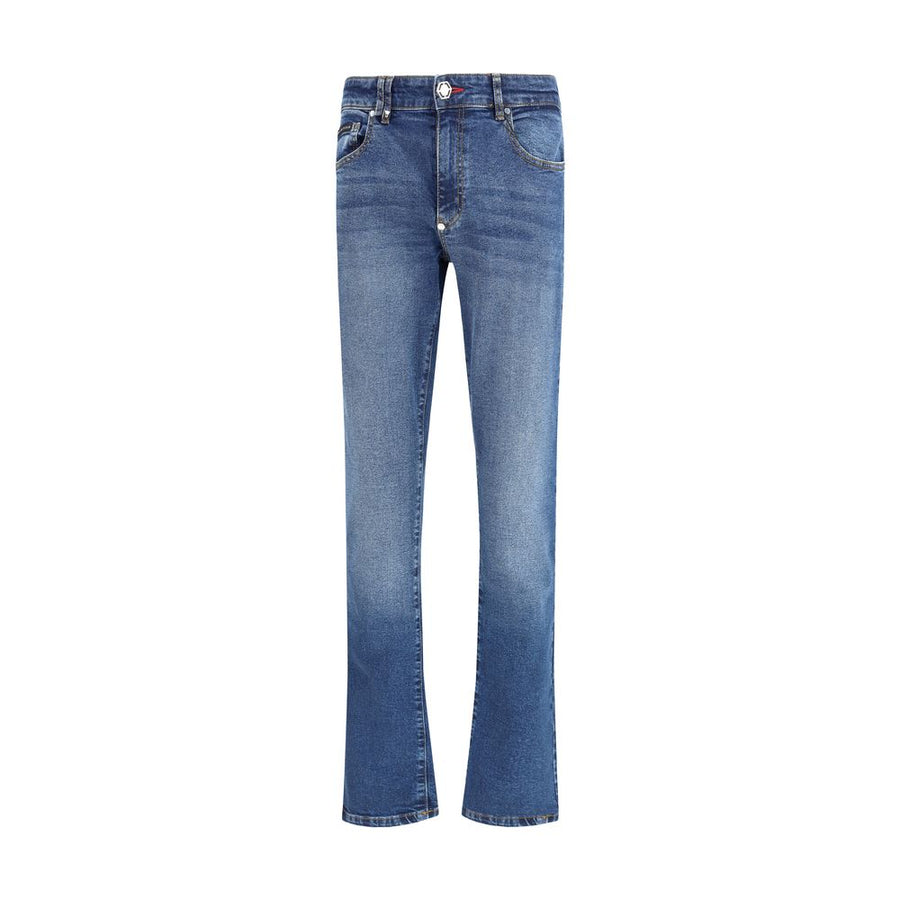 Philipp Plein Blue Cotton Straight-Leg Jeans