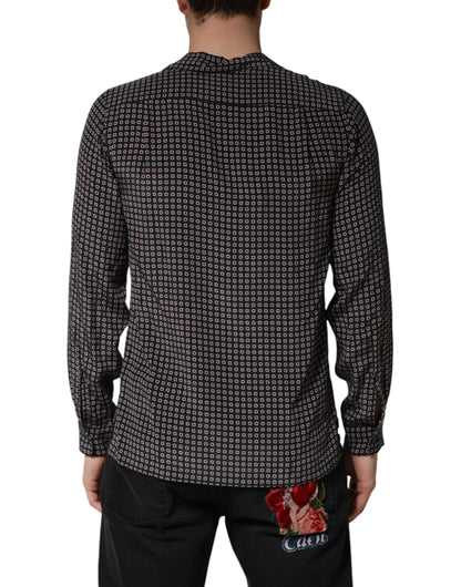 Dolce & Gabbana Black Patterned Silk Men Button Down Shirt