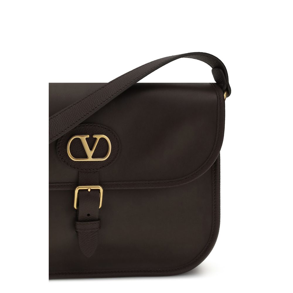 Valentino Garavani Brown Calf Leather Bos Taurus Shoulder Bag