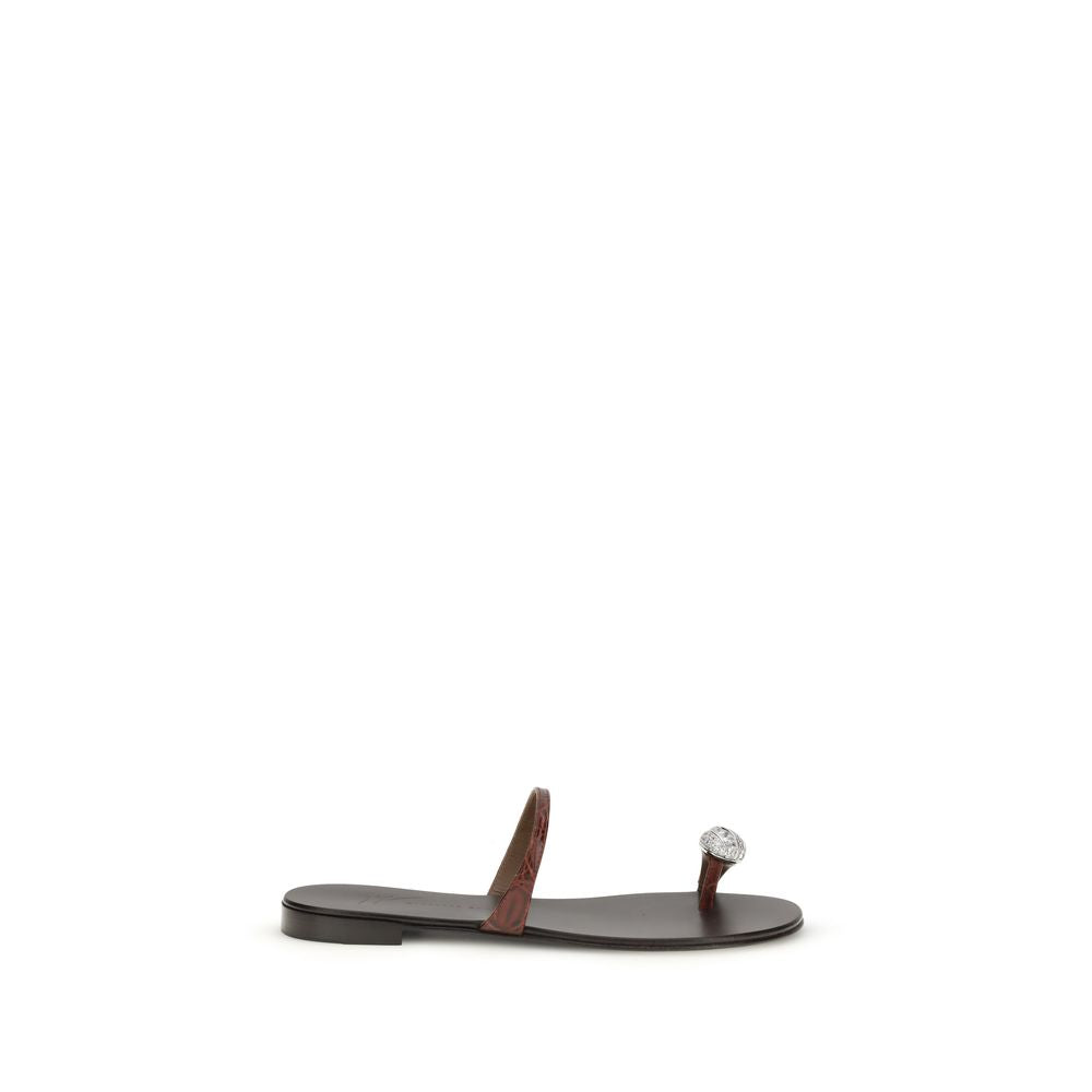 Giuseppe Zanotti Brown Calf Leather Bos Taurus Flat Sandals