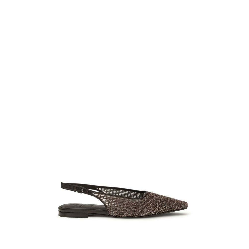 Brunello Cucinelli Brown Leather Ballet Flats