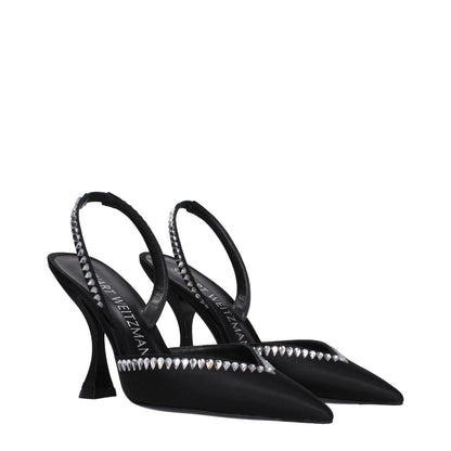 Stuart Weitzman Black Satin Stiletto Heel Sandals