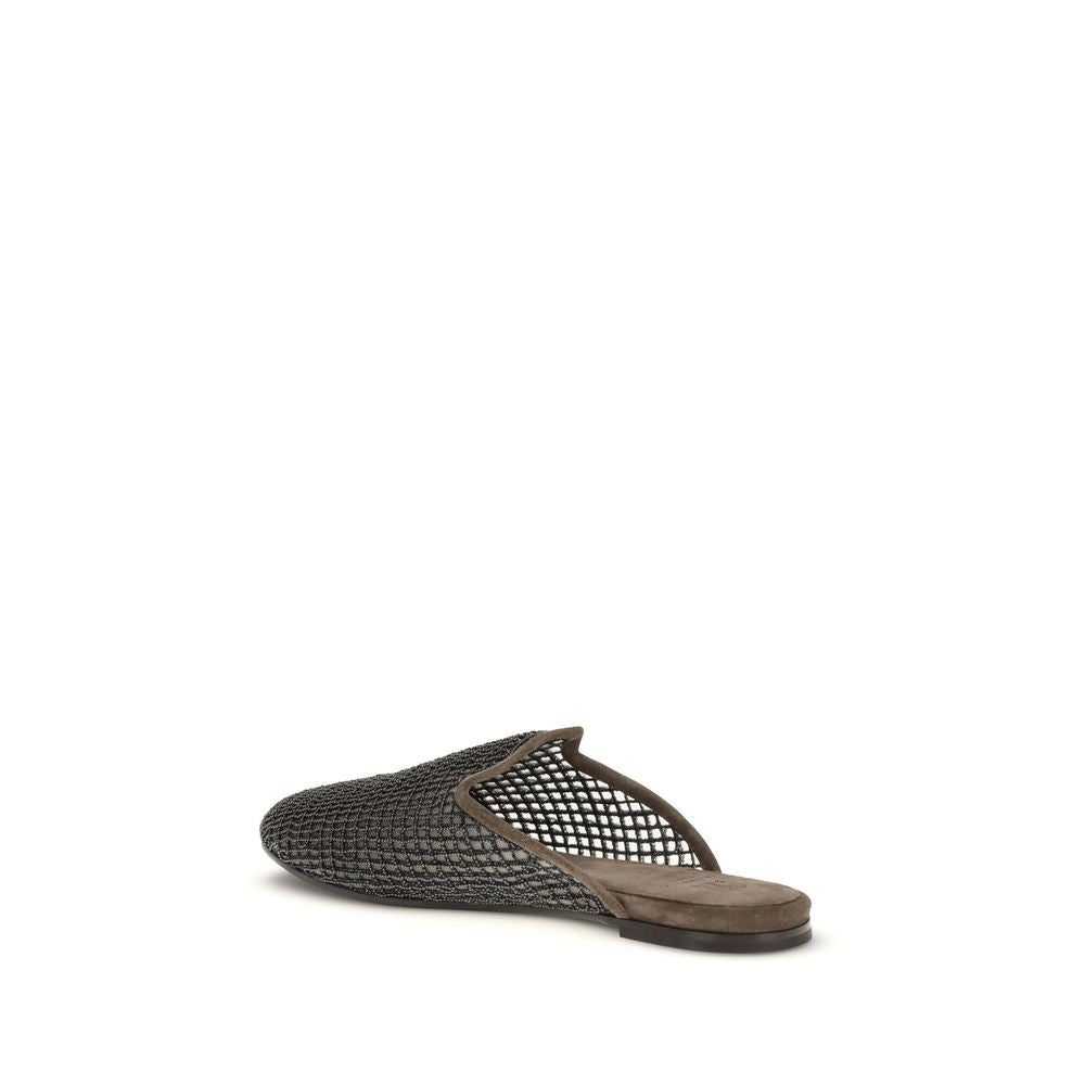 Brunello Cucinelli Gray Calf Leather Bos Taurus Mules