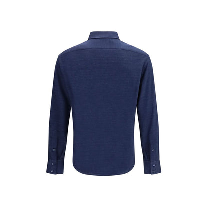 Brunello Cucinelli Blue Linen Dress Shirt