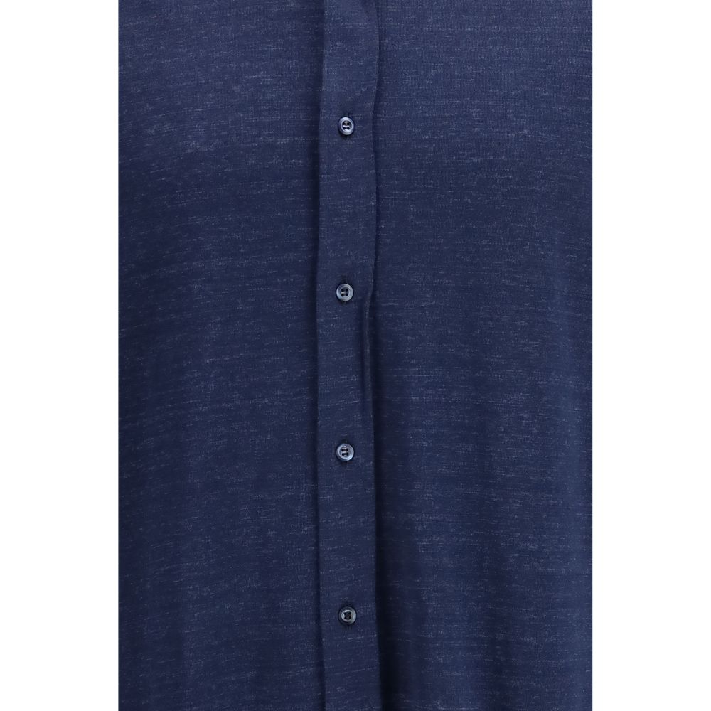 Brunello Cucinelli Blue Linen Dress Shirt