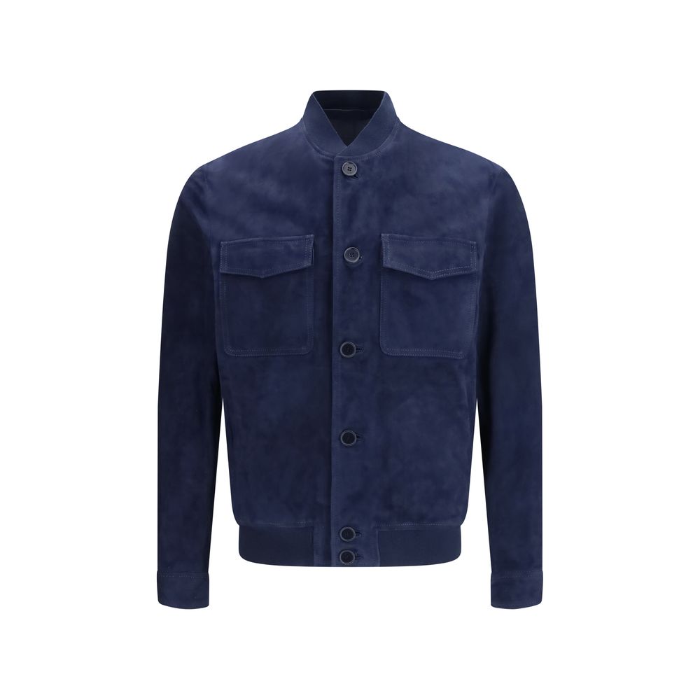 Salvatore Santoro Blue Calf Leather Bos Taurus Bomber