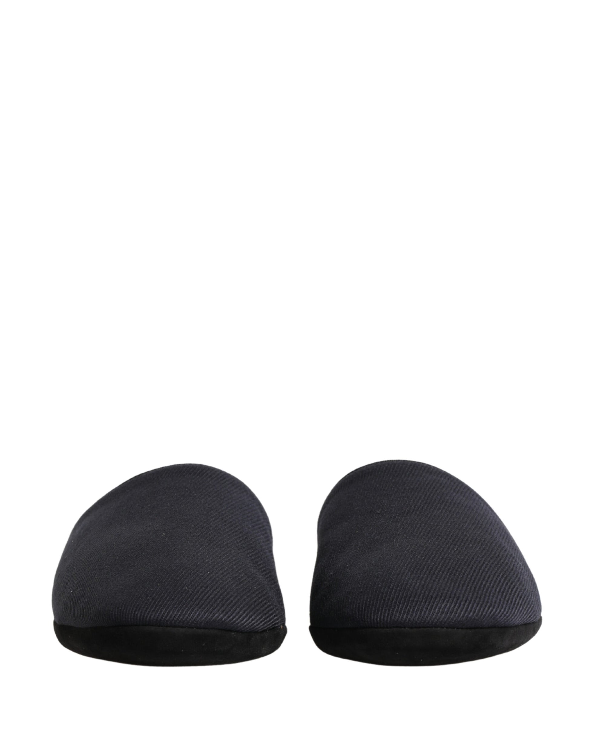 Dolce & Gabbana Dark Navy Wool Cotton Red Chevron Slippers Shoes