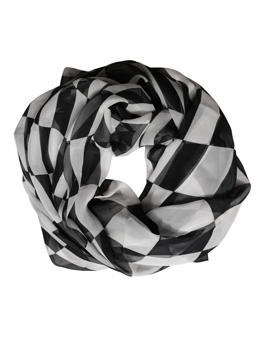 Dolce & Gabbana Black White Check Silk Wrap Foulard 133cm x 132cm Scarf