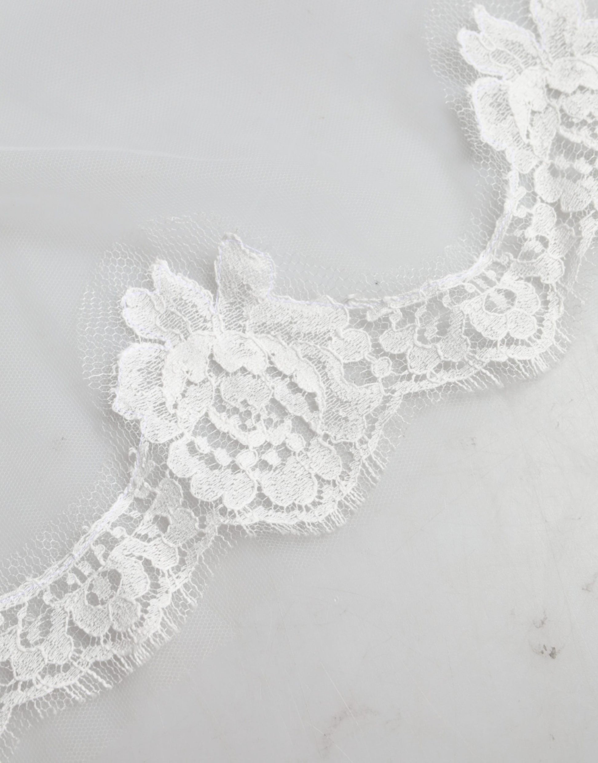 Dolce & Gabbana White Floral LaceNylon Floor Length 3M Long Veil