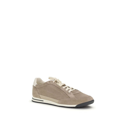 Brunello Cucinelli Beige Calf Leather Bos Taurus Low Top Sneakers