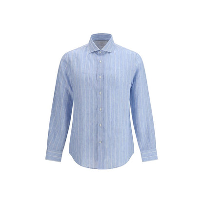 Brunello Cucinelli Blue Linen Pattern Shirt