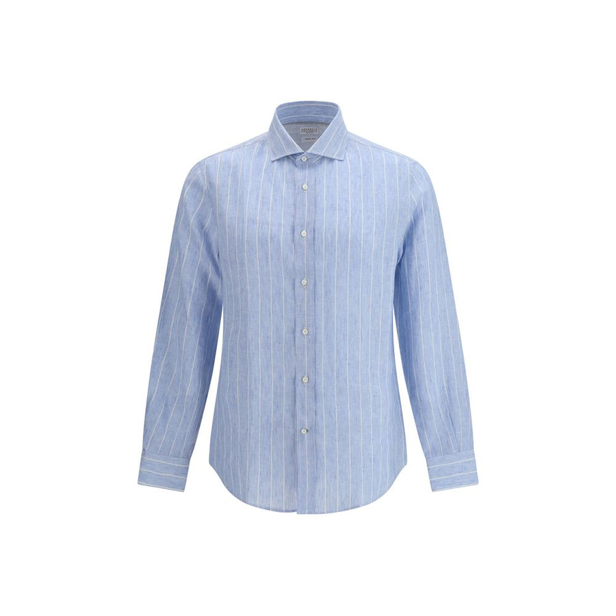 Brunello Cucinelli Blue Linen Pattern Shirt