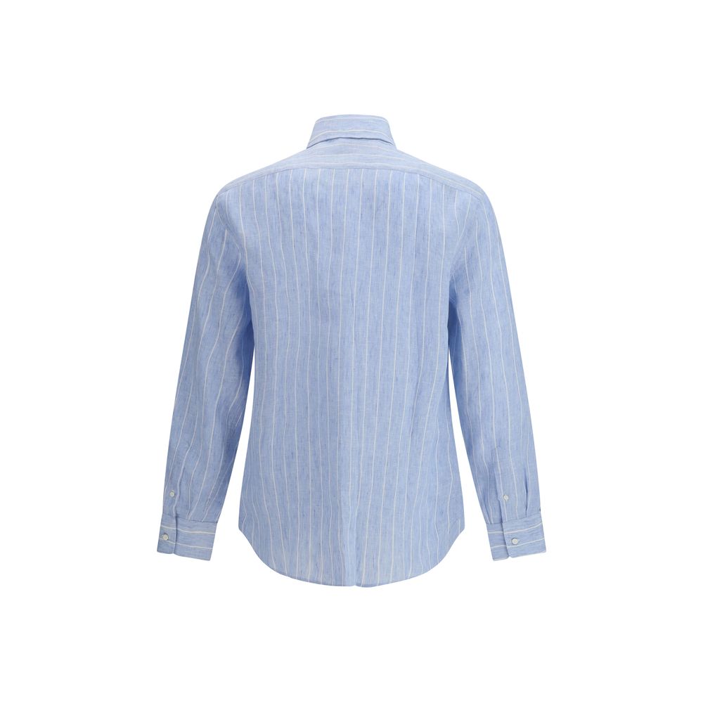 Brunello Cucinelli Blue Linen Pattern Shirt
