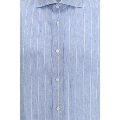 Brunello Cucinelli Blue Linen Pattern Shirt
