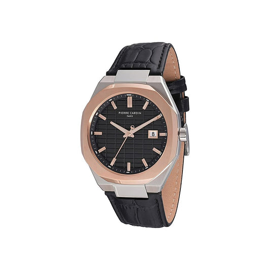 Pierre Cardin Black Leather Dress Watch