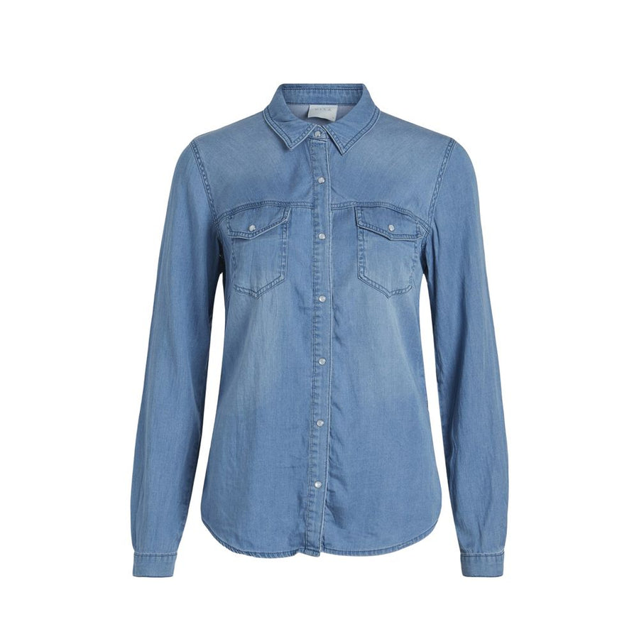 Vila Clothes Light Blue Cotton Blouse