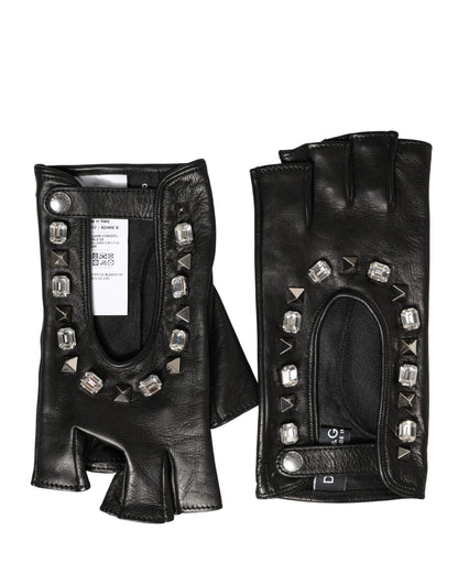 Dolce & Gabbana Women Black Embellished Wrist Length Mitten Gloves
