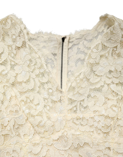 Dolce & Gabbana Off White Floral Lace Sheath Maxi Dress