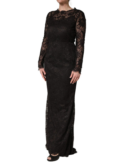 Dolce & Gabbana Black Floral Lace Sheath Long Maxi Dress