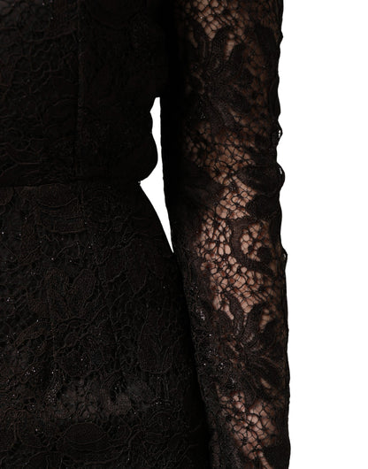 Dolce & Gabbana Black Floral Lace Sheath Long Maxi Dress