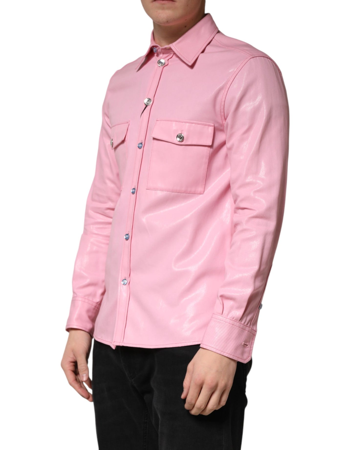 Dolce & Gabbana Pink Cotton Collared Men Button Down Shirt