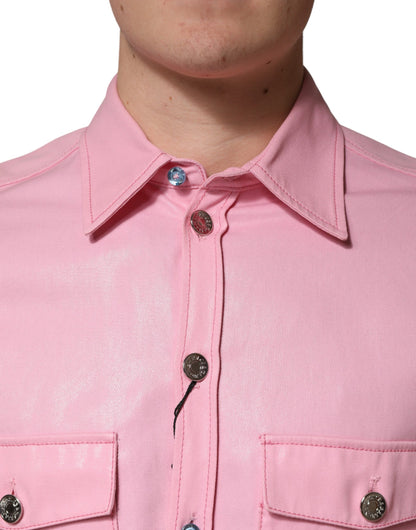 Dolce & Gabbana Pink Cotton Collared Men Button Down Shirt