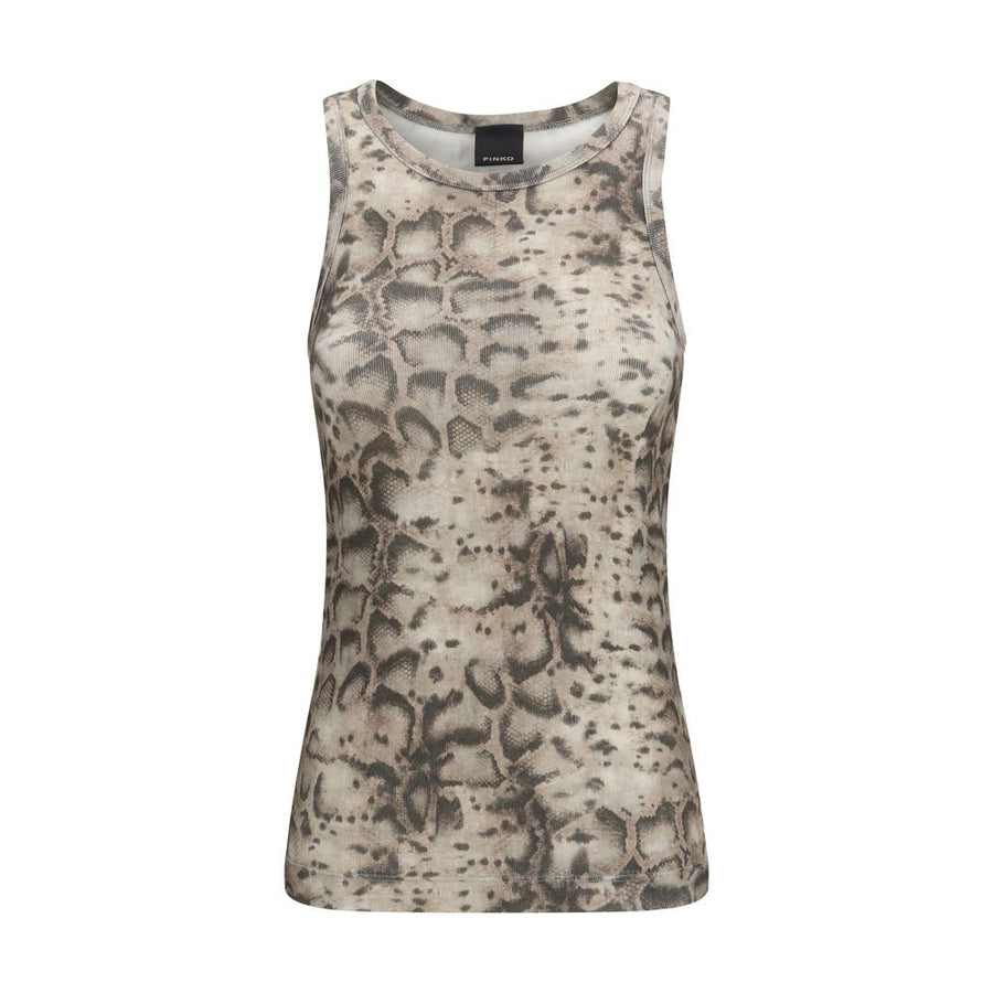 PINKO Beige Cotton Sleeveles T-Shirt