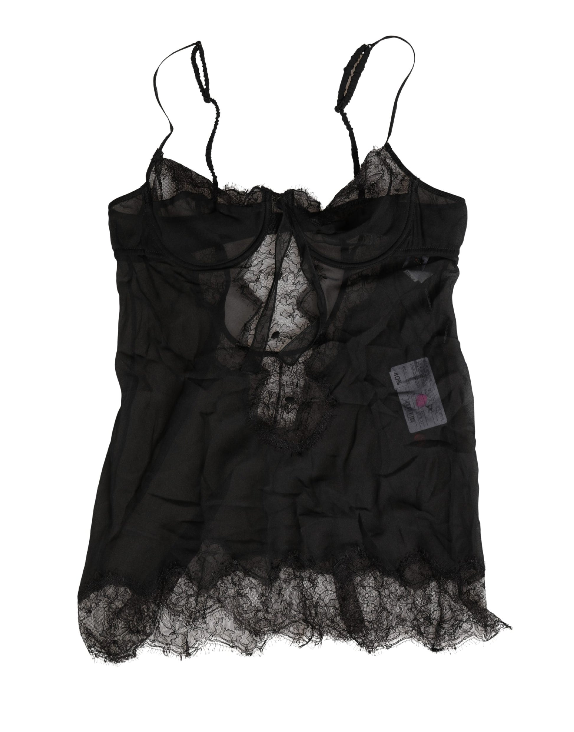 Dolce & Gabbana Black Silk Lace Lingerie Chemise Top Underwear