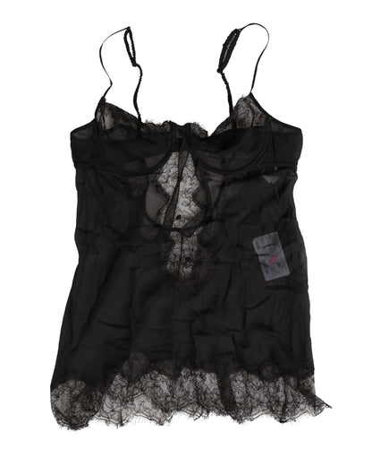 Dolce & Gabbana Black Silk Lace Lingerie Chemise Top Underwear