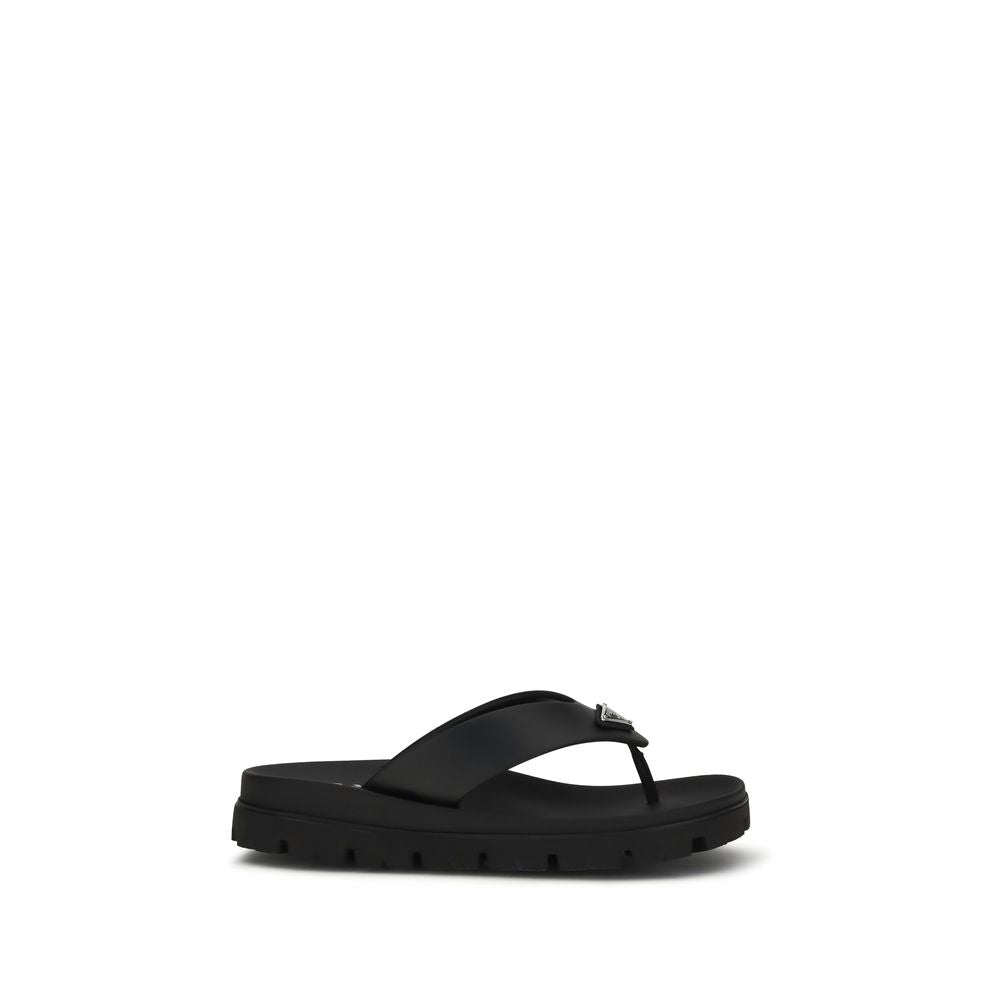 Prada Brown Calf Leather Bos Taurus Flat Sandals