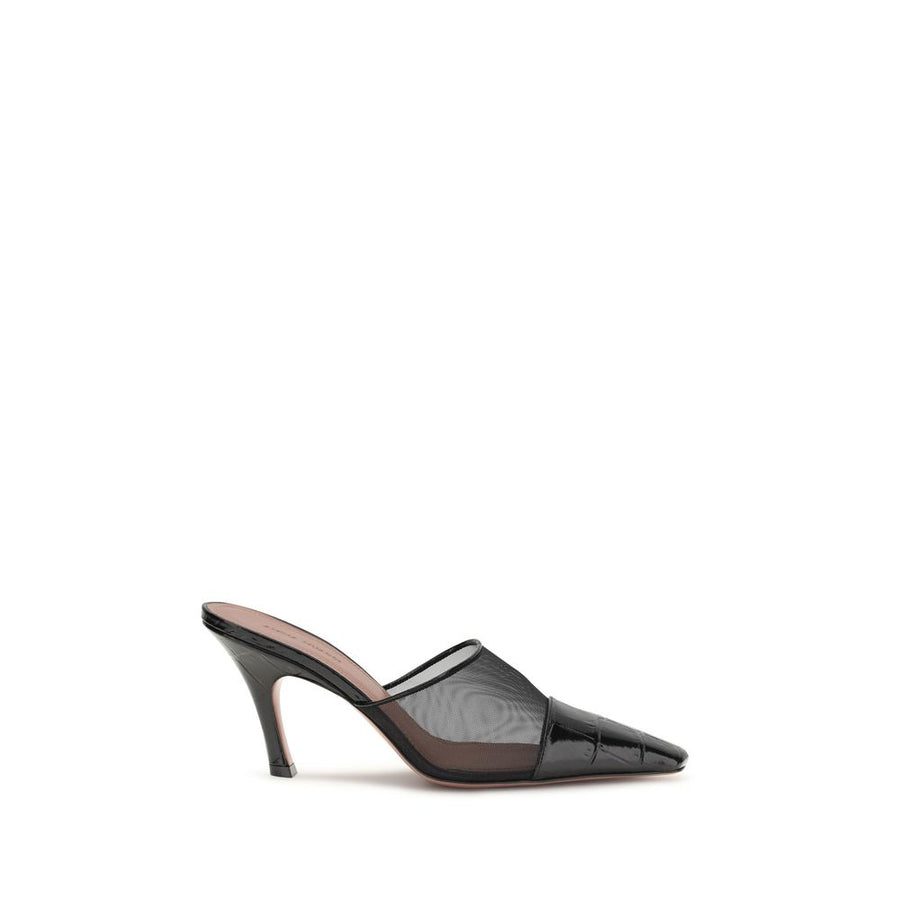 Amina Muaddi Black Calf Leather Bos Taurus Mules