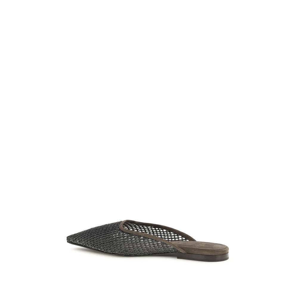Brunello Cucinelli Brown Calf Leather Bos Taurus Ballet Flats