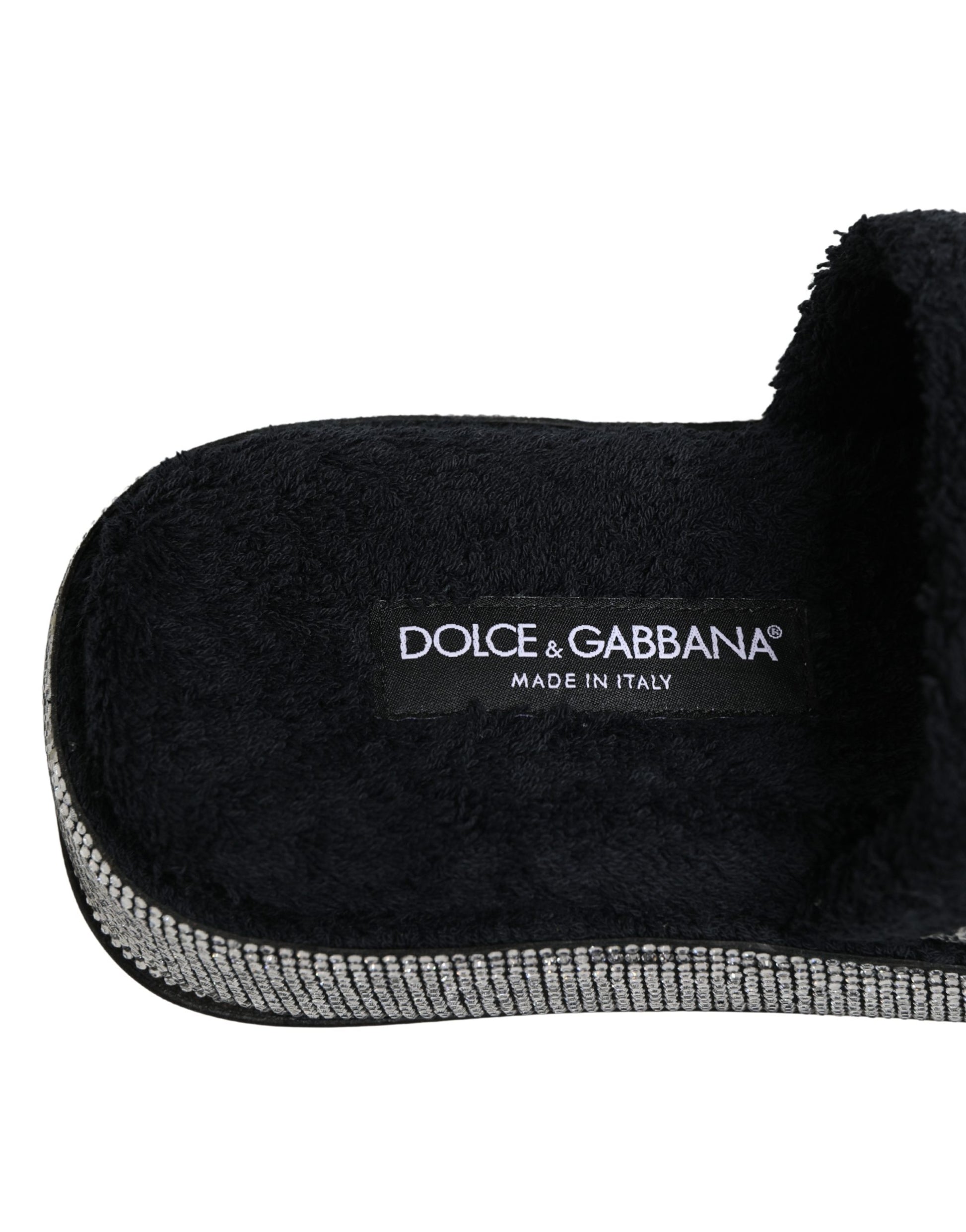 Dolce & Gabbana Black Crystal Embellished Platform Slides Shoes