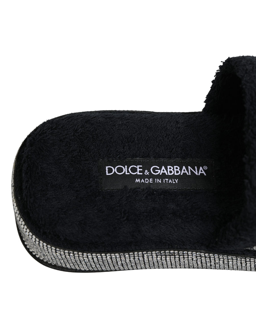 Dolce & Gabbana Black Crystal Embellished Platform Slides Shoes