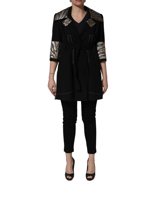 Dolce & Gabbana Black Single-Breasted Brocade Coat Jacket