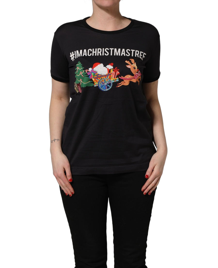 Dolce & Gabbana Black #IAMACHRISTMASTREE Print Cotton T-shirt