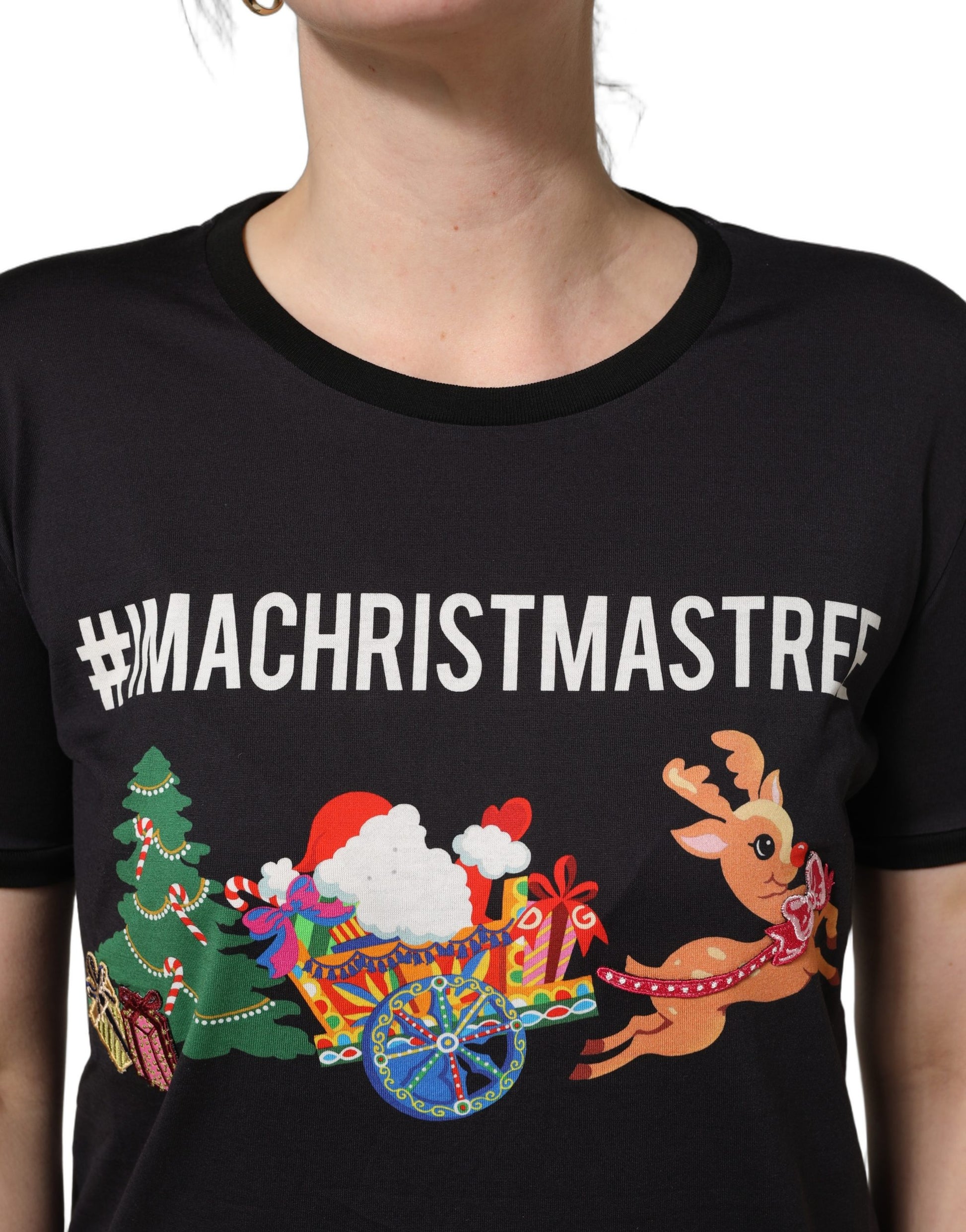 Dolce & Gabbana Black #IAMACHRISTMASTREE Print Cotton T-shirt