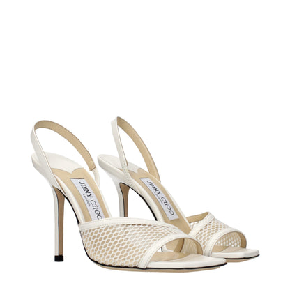 Jimmy Choo White Fabric Stiletto Heel Sandals