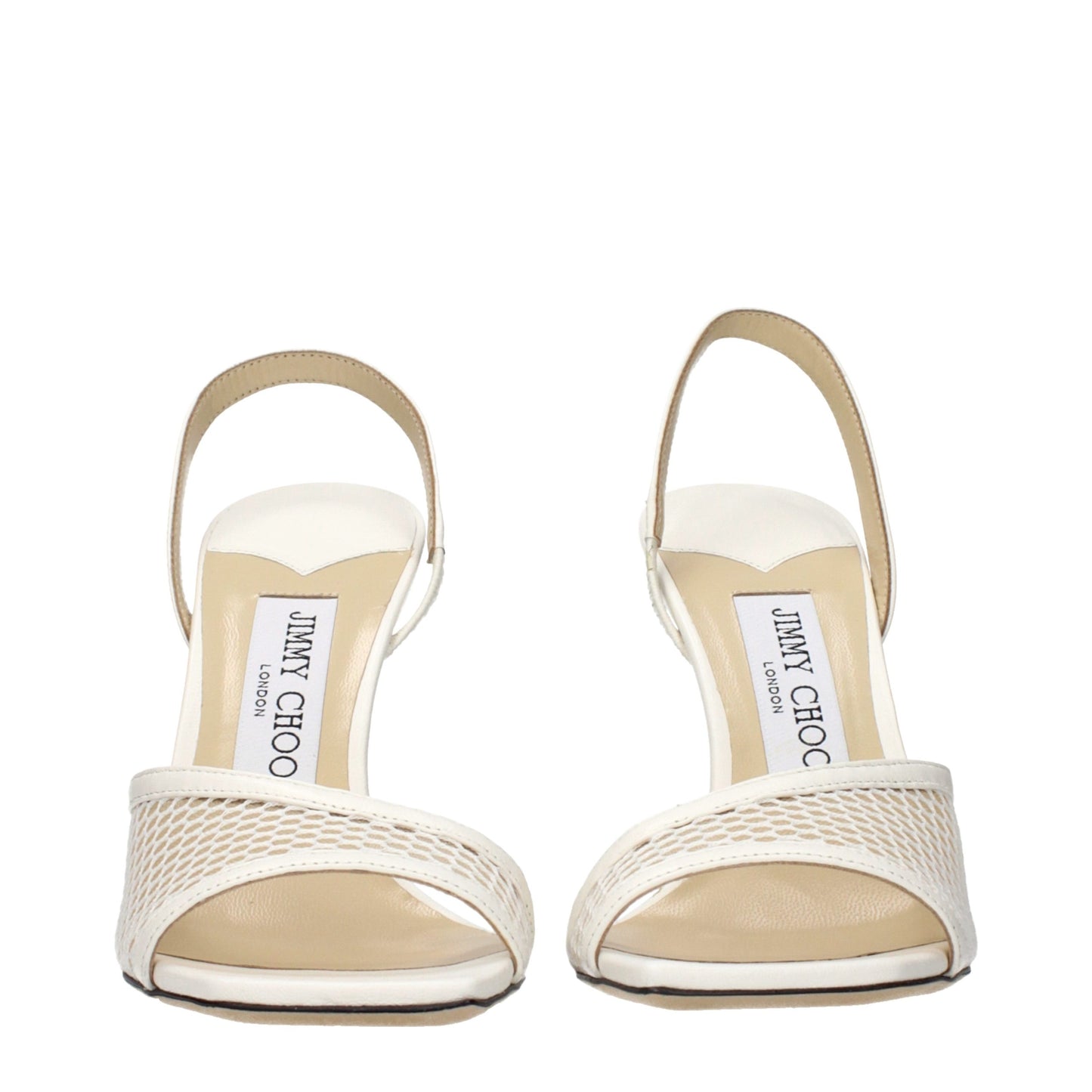 Jimmy Choo White Fabric Stiletto Heel Sandals
