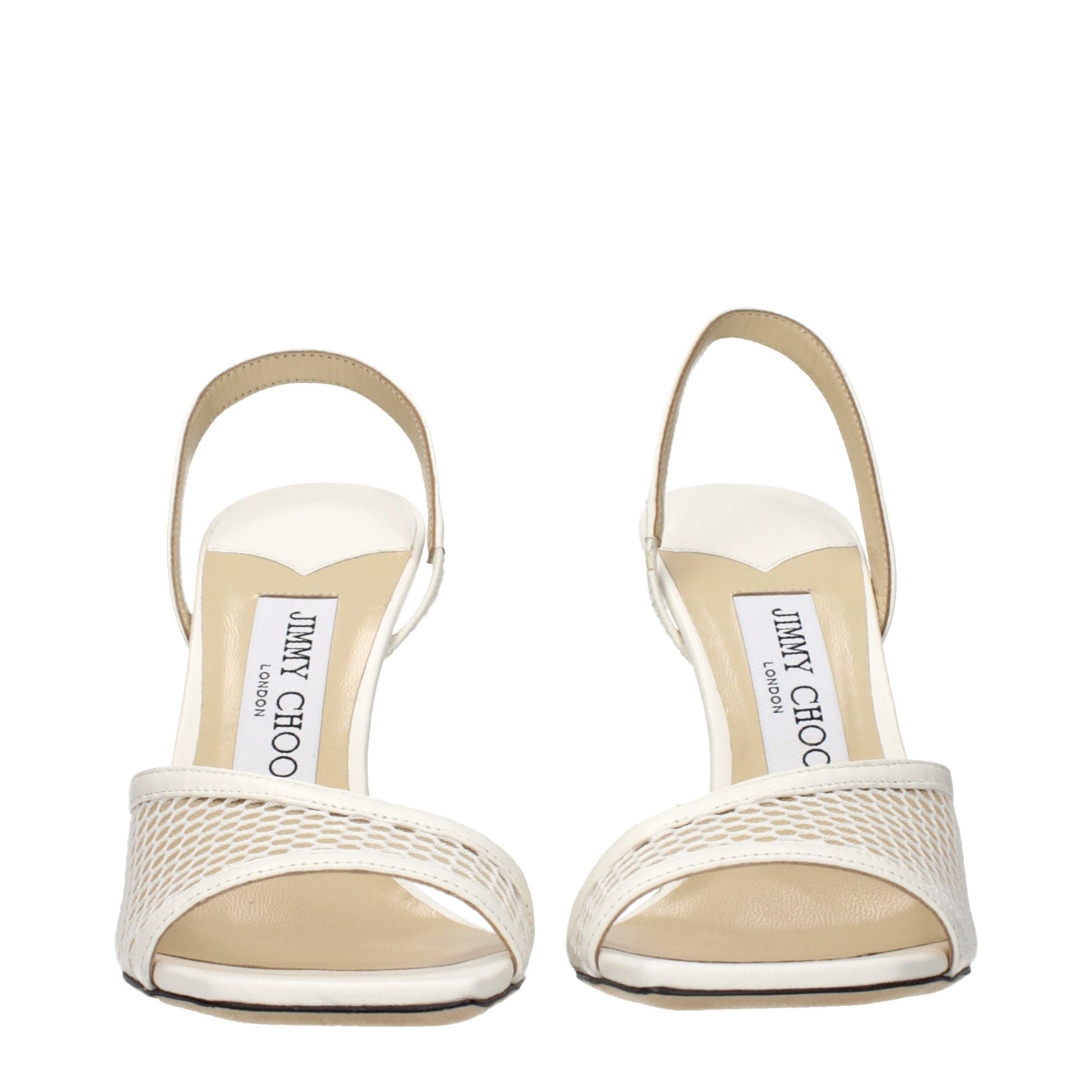 Jimmy Choo White Fabric Stiletto Heel Sandals