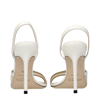 Jimmy Choo White Fabric Stiletto Heel Sandals