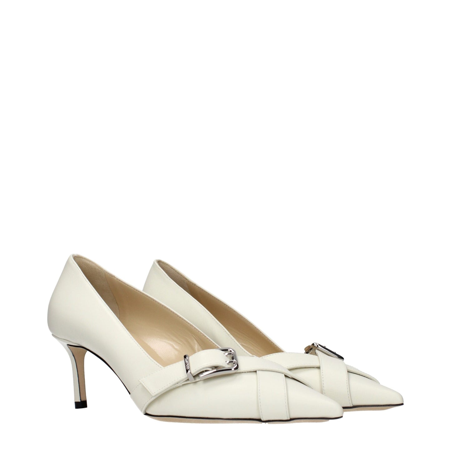 Jimmy Choo White Leather Mid Heel Pumps