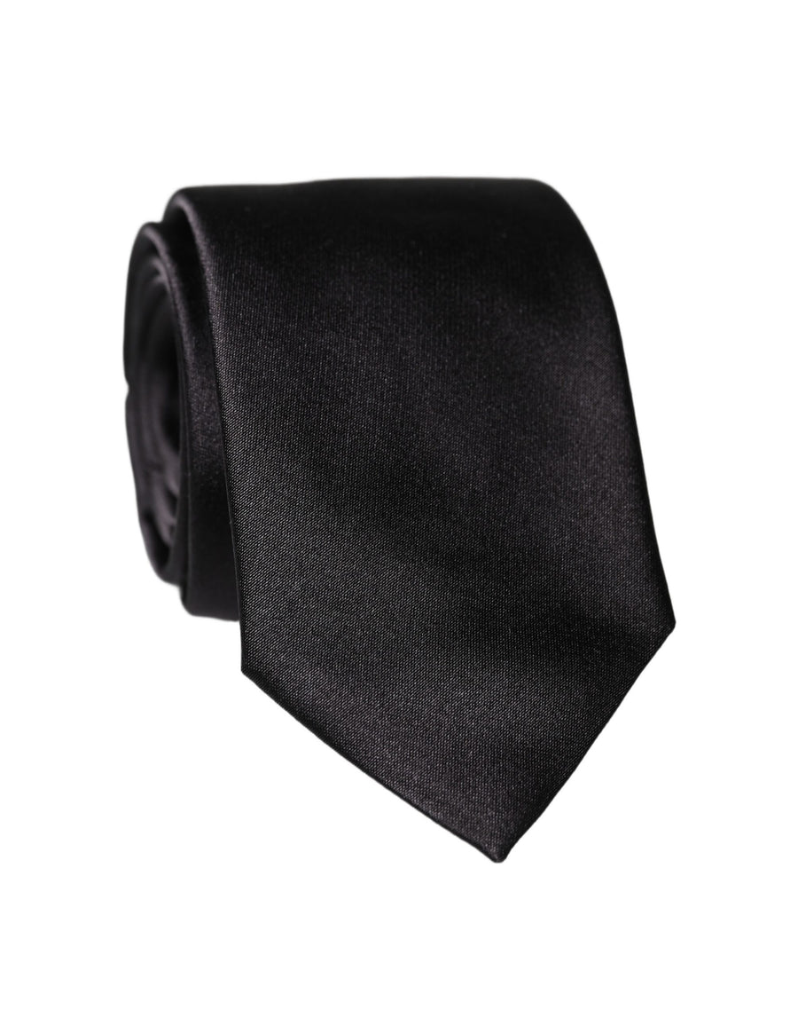 Dolce & Gabbana Black Solid 100% Silk Adjustable Men Tied Necktie Tie