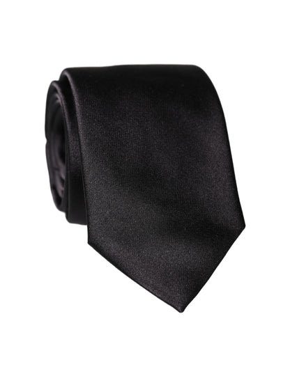 Dolce & Gabbana Black Solid 100% Silk Adjustable Men Tied Necktie Tie